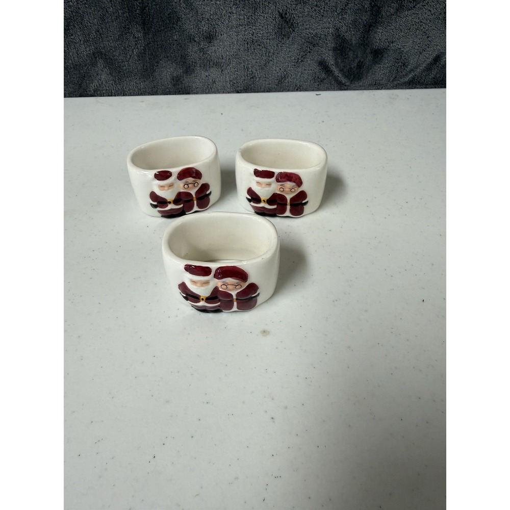 Santa and Mrs Claus Napkin Rings Christmas Set 3 Ceramic Publix Seasons Greeters